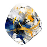 Dark Blue and Gold Strokes XIV - Asymmetric Metal Wall Clock