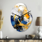 Dark Blue and Gold Strokes XIV - Asymmetric Metal Wall Clock