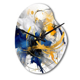 Dark Blue and Gold Strokes XIV - Asymmetric Metal Wall Clock