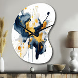 Dark Blue and Gold Strokes XXII - Asymmetric Metal Wall Clock