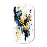 Dark Blue and Gold Strokes XXII - Asymmetric Metal Wall Clock