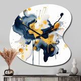 Dark Blue and Gold Strokes XXII - Asymmetric Metal Wall Clock