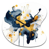 Dark Blue and Gold Strokes XXII - Asymmetric Metal Wall Clock