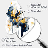 Dark Blue and Gold Strokes XXII - Asymmetric Metal Wall Clock