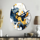 Dark Blue and Gold Strokes XXII - Asymmetric Metal Wall Clock