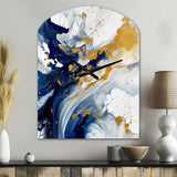 Dark Blue and Gold Strokes XXIII - Asymmetric Metal Wall Clock