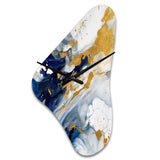 Dark Blue and Gold Strokes XXIII - Asymmetric Metal Wall Clock