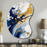Dark Blue and Gold Strokes XXIII - Asymmetric Metal Wall Clock