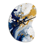 Dark Blue and Gold Strokes XXIII - Asymmetric Metal Wall Clock