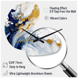 Dark Blue and Gold Strokes XXIII - Asymmetric Metal Wall Clock