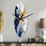 Dark Blue and Gold Strokes XXIII - Asymmetric Metal Wall Clock