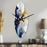 Dark Blue and Gold Strokes XXIII - Asymmetric Metal Wall Clock
