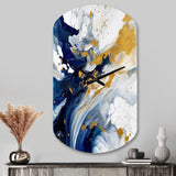 Dark Blue and Gold Strokes XXIII - Asymmetric Metal Wall Clock
