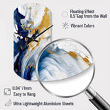 Dark Blue and Gold Strokes XXIII - Asymmetric Metal Wall Clock