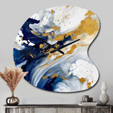 Dark Blue and Gold Strokes XXIII - Asymmetric Metal Wall Clock