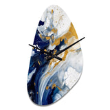 Dark Blue and Gold Strokes XXIII - Asymmetric Metal Wall Clock