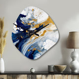 Dark Blue and Gold Strokes XXIII - Asymmetric Metal Wall Clock