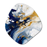 Dark Blue and Gold Strokes XXIII - Asymmetric Metal Wall Clock