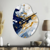 Dark Blue and Gold Strokes XXIII - Asymmetric Metal Wall Clock