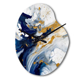Dark Blue and Gold Strokes XXIII - Asymmetric Metal Wall Clock
