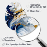 Dark Blue and Gold Strokes XXIII - Asymmetric Metal Wall Clock