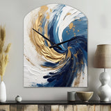Dark Blue and Gold Spiral IV - Asymmetric Metal Wall Clock