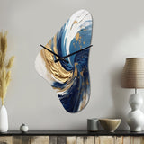 Dark Blue and Gold Spiral IV - Asymmetric Metal Wall Clock