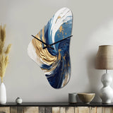 Dark Blue and Gold Spiral IV - Asymmetric Metal Wall Clock