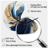 Dark Blue and Gold Spiral IV - Asymmetric Metal Wall Clock