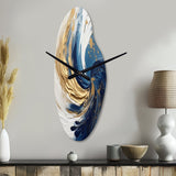 Dark Blue and Gold Spiral IV - Asymmetric Metal Wall Clock