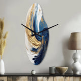 Dark Blue and Gold Spiral IV - Asymmetric Metal Wall Clock