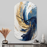 Dark Blue and Gold Spiral IV - Asymmetric Metal Wall Clock