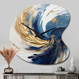 Dark Blue and Gold Spiral IV - Asymmetric Metal Wall Clock
