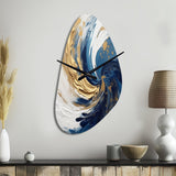 Dark Blue and Gold Spiral IV - Asymmetric Metal Wall Clock