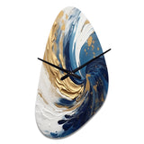 Dark Blue and Gold Spiral IV - Asymmetric Metal Wall Clock