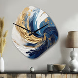 Dark Blue and Gold Spiral IV - Asymmetric Metal Wall Clock