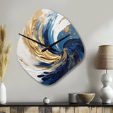 Dark Blue and Gold Spiral IV - Asymmetric Metal Wall Clock