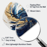 Dark Blue and Gold Spiral IV - Asymmetric Metal Wall Clock