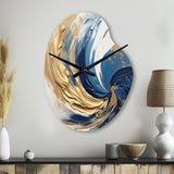 Dark Blue and Gold Spiral IV - Asymmetric Metal Wall Clock