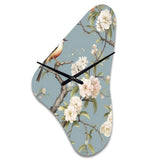 Chinoiserie With Birds and Peonies XVIII - Asymmetric Metal Wall Clock
