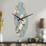 Chinoiserie With Birds and Peonies XVIII - Asymmetric Metal Wall Clock
