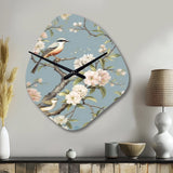 Chinoiserie With Birds and Peonies XVIII - Asymmetric Metal Wall Clock