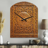 Old Carved Wooden Door IV - Asymmetric Metal Wall Clock