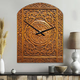 Old Carved Wooden Door IV - Asymmetric Metal Wall Clock