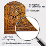 Old Carved Wooden Door IV - Asymmetric Metal Wall Clock
