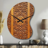 Old Carved Wooden Door VI - Asymmetric Metal Wall Clock
