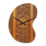 Old Carved Wooden Door VI - Asymmetric Metal Wall Clock