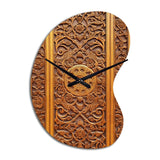Old Carved Wooden Door VI - Asymmetric Metal Wall Clock