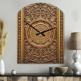 Old Carved Wooden Door VIII - Asymmetric Metal Wall Clock