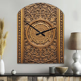 Old Carved Wooden Door VIII - Asymmetric Metal Wall Clock